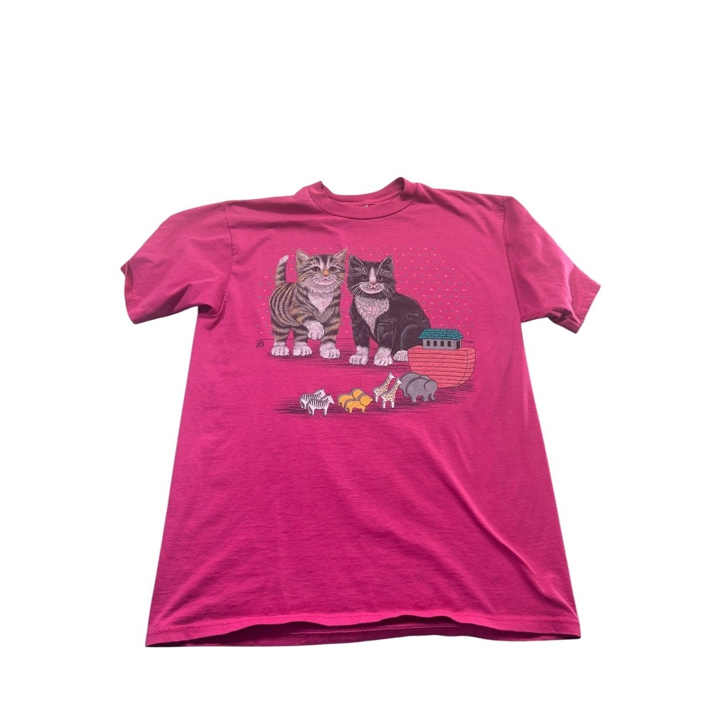 Vintage 90s Cotton Grove Designs Cat Noah's Ark Graphic Tee Made USA Womens L
